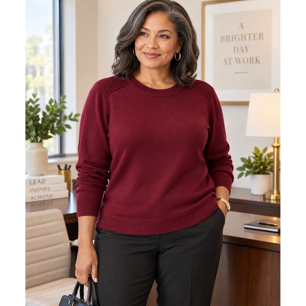 Talbots Petite Merino Wool Sweater Large Petite Burgundy Crewneck NWT